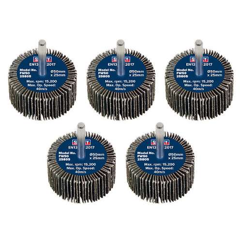 Abrasive Flap Wheel &#216;50 x 25mm 80Grit &#216;6mm Shaft - Pack of 5