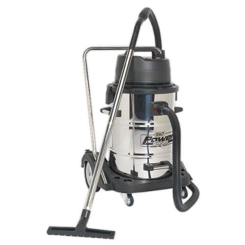Vacuum Cleaner Industrial Wet & Dry 77L Stainless Steel Drum with Swivel Emptying 2400W