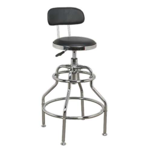 Workshop Stool Pneumatic with Adjustable Height Swivel Seat & Back Rest