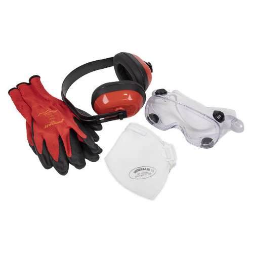 Flexi Grip Gloves, FFP1 Mask, Goggles & Ear Defenders