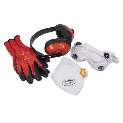 Flexi Grip Gloves, FFP2 Mask, Goggles & Ear Defenders