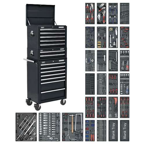 Tool Chest Combination 14 Drawer with Ball-Bearing Slides - Black & 1179pc Tool Kit