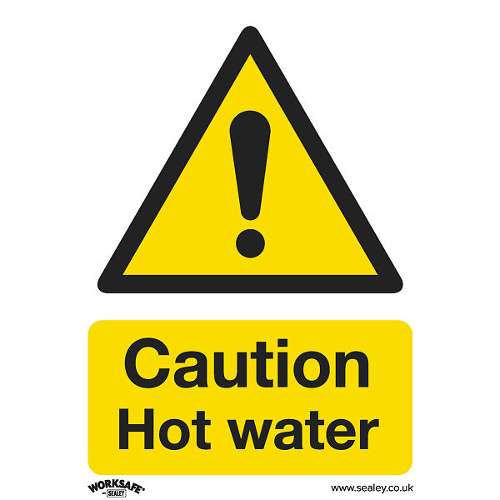 Warning Safety Sign - Caution Hot Water - Rigid Plastic