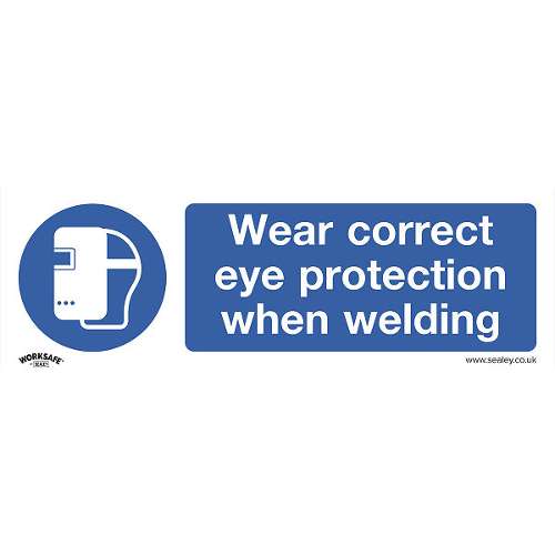 Mandatory Safety Sign - Wear Eye Protection When Welding - Self-Adhesive Vinyl - Pack of 10