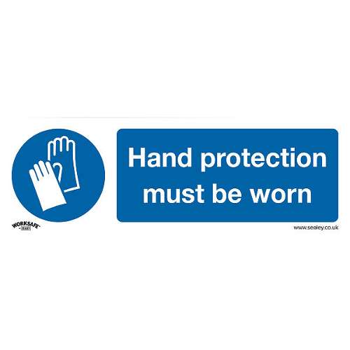 Mandatory Safety Sign - Hand Protection Must Be Worn - Rigid Plastic