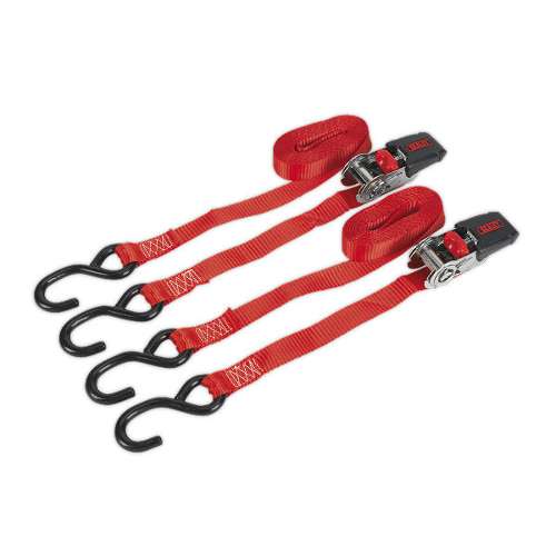 Ratchet Straps 25mm x 4m Polyester Webbing with S-Hooks 800kg Breaking Strength - Pair