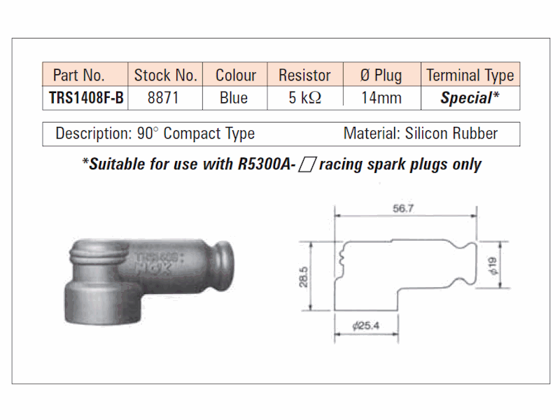 NGK Racing Spark Plug Cap TRS1408F-B (8871)